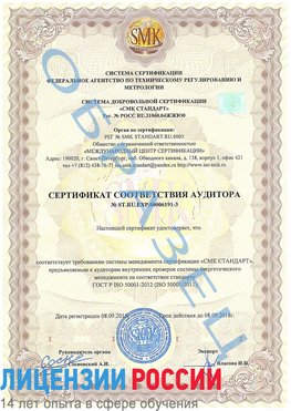 Образец сертификата соответствия аудитора №ST.RU.EXP.00006191-3 Бронницы Сертификат ISO 50001